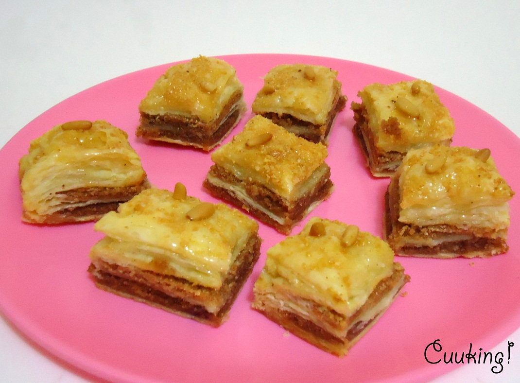 Baklava hojaldrada de almendras, piñones y jengibre