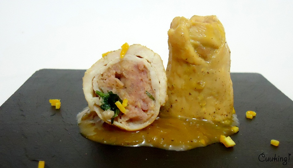 Rollitos de pollo rellenos a la salsa de naranja