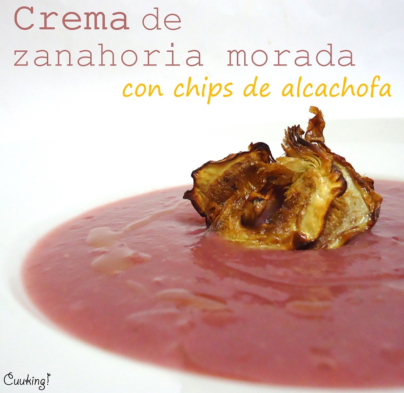 Crema de zanahoria morada con chips de alcachofa