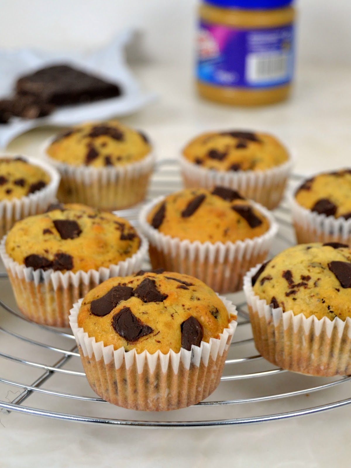 Muffins de crema de cacahuete y chocolate