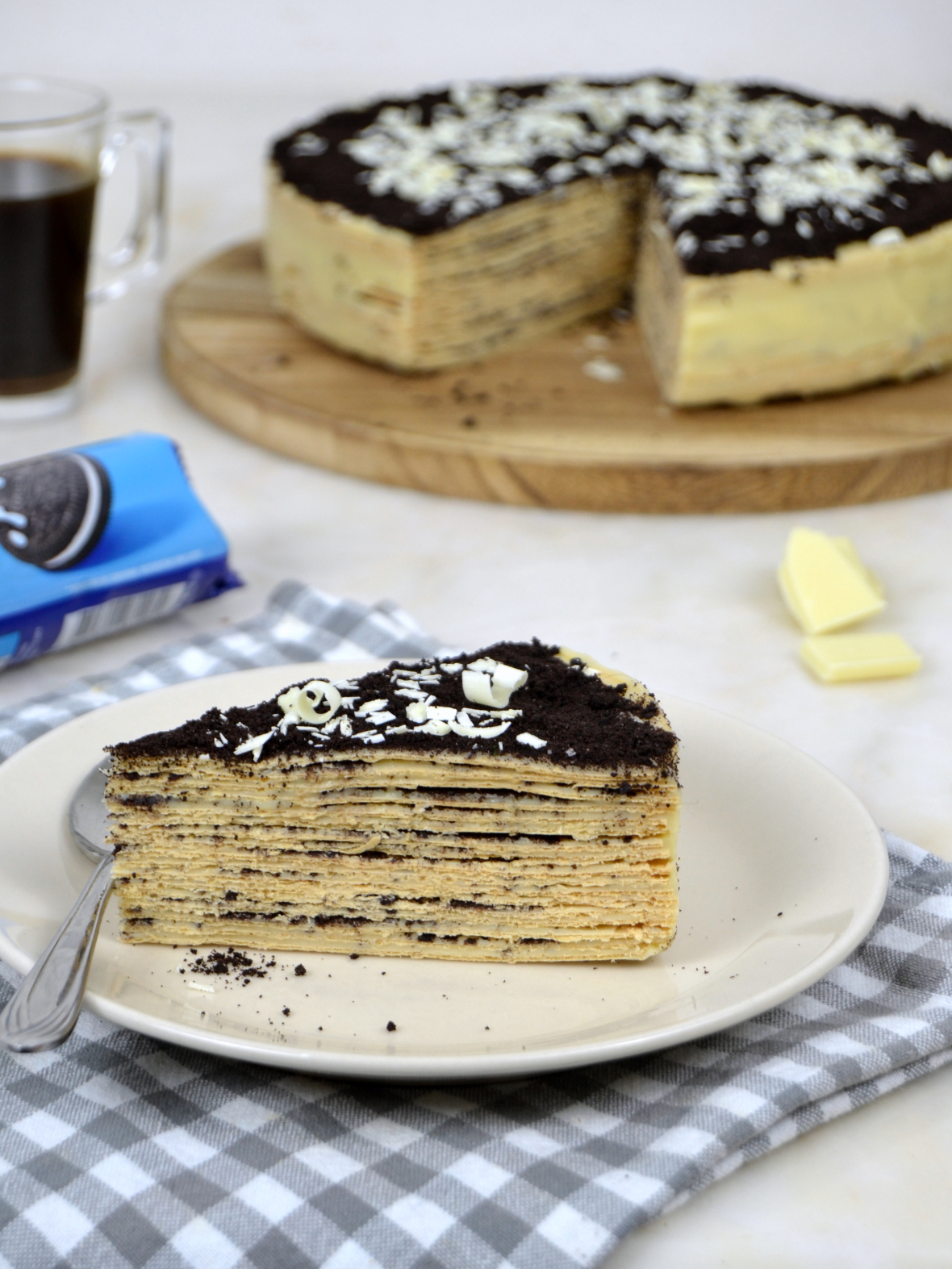 Tarta de obleas, chocolate blanco y Oreos ¡Sin horno!