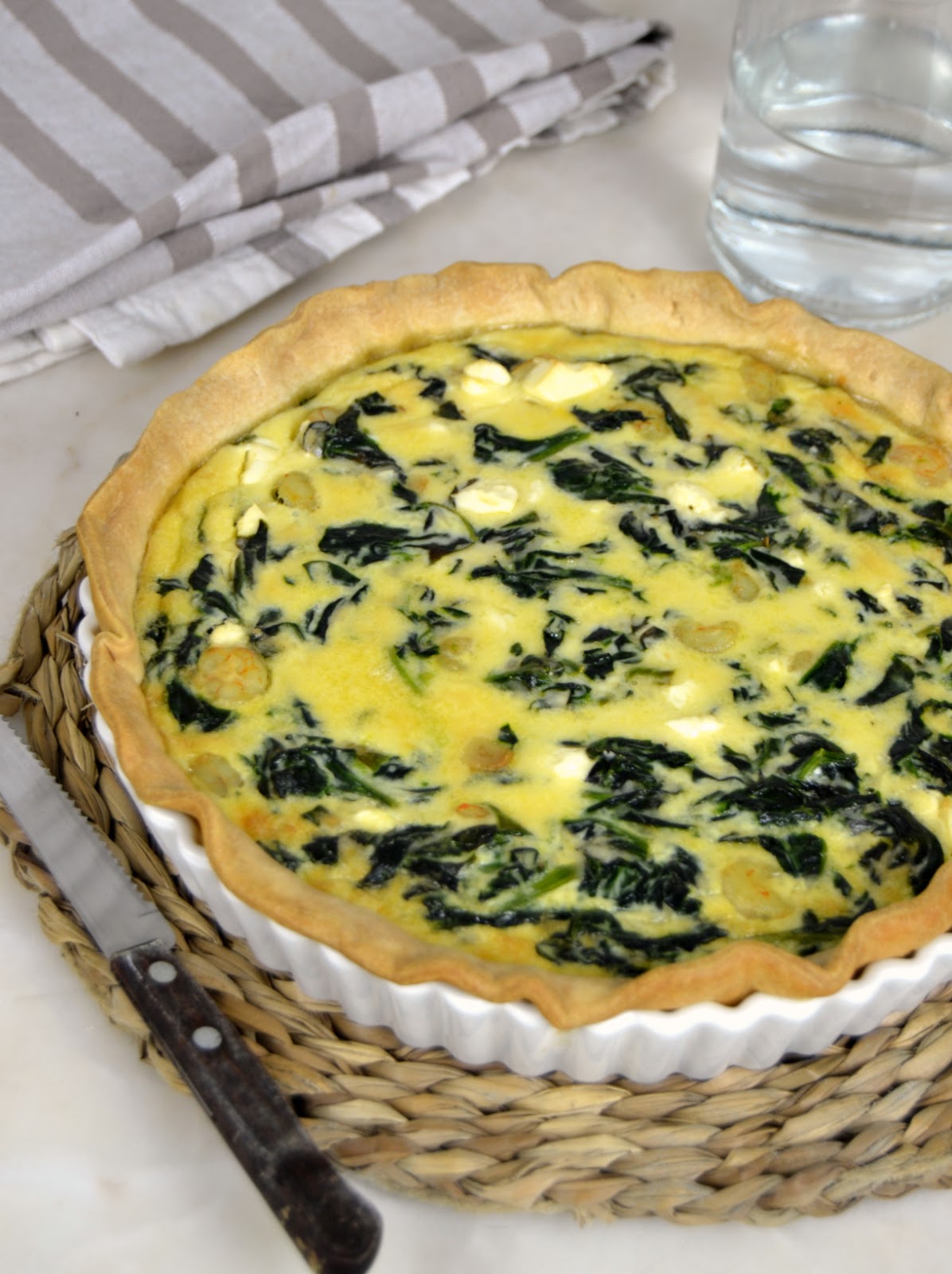 Quiche de espinacas y gambas